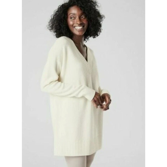 Athleta | Sweater Wool Cashmere Pullover Cream V Neck Tunic Long Sleeve- Small - Picture 2 of 9